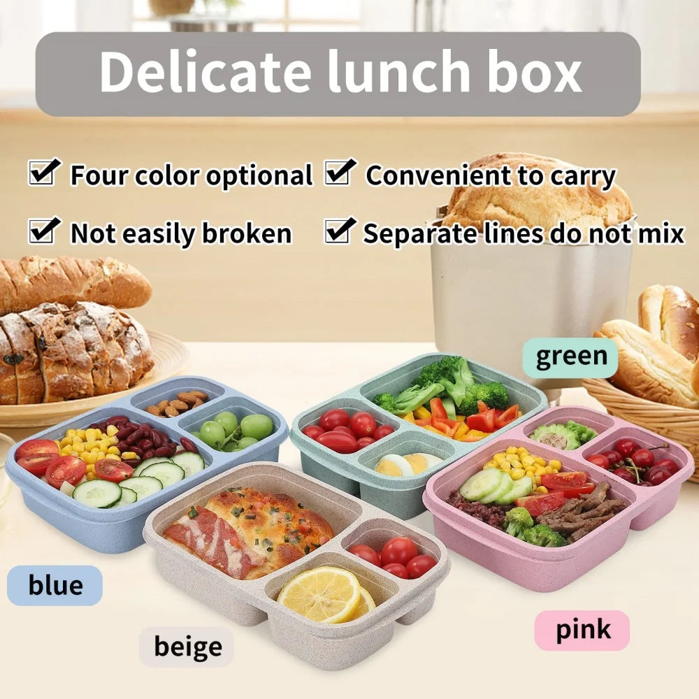 Bento Lunch Box Set 3 Compartment Food Storage Containers Wheat Straw Meal Prep Lunch Box Plastic Food Storage Container