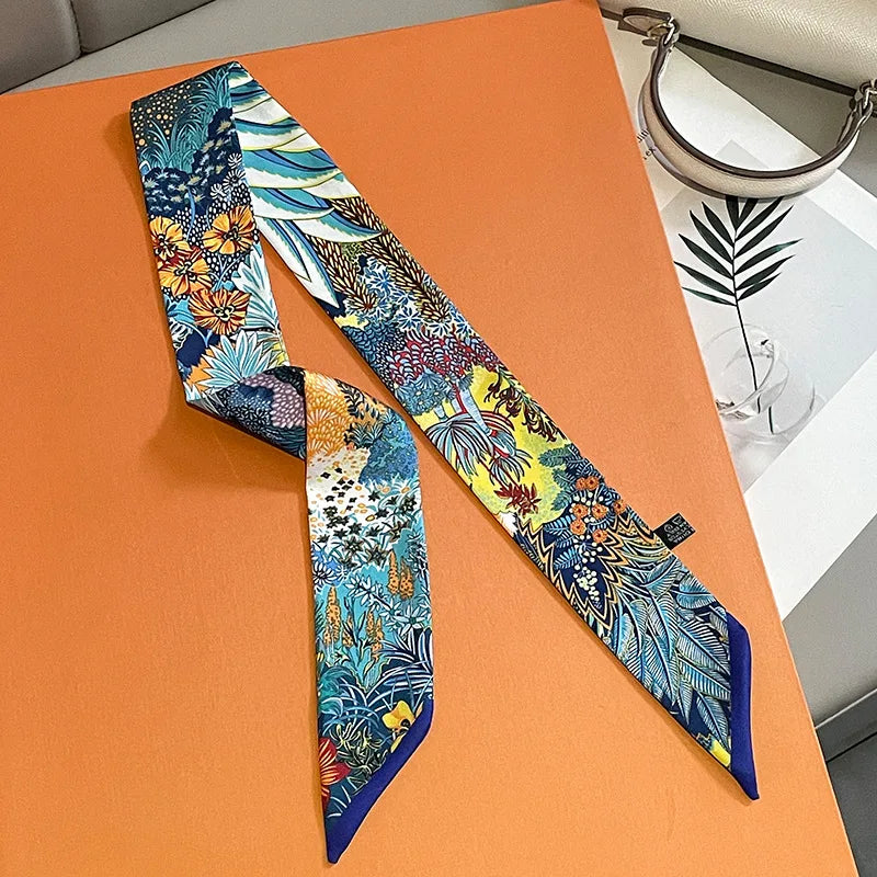 Women's Long Skinny Ribbon Scarf - Printed Hair Tie & Bag Band - photo 29