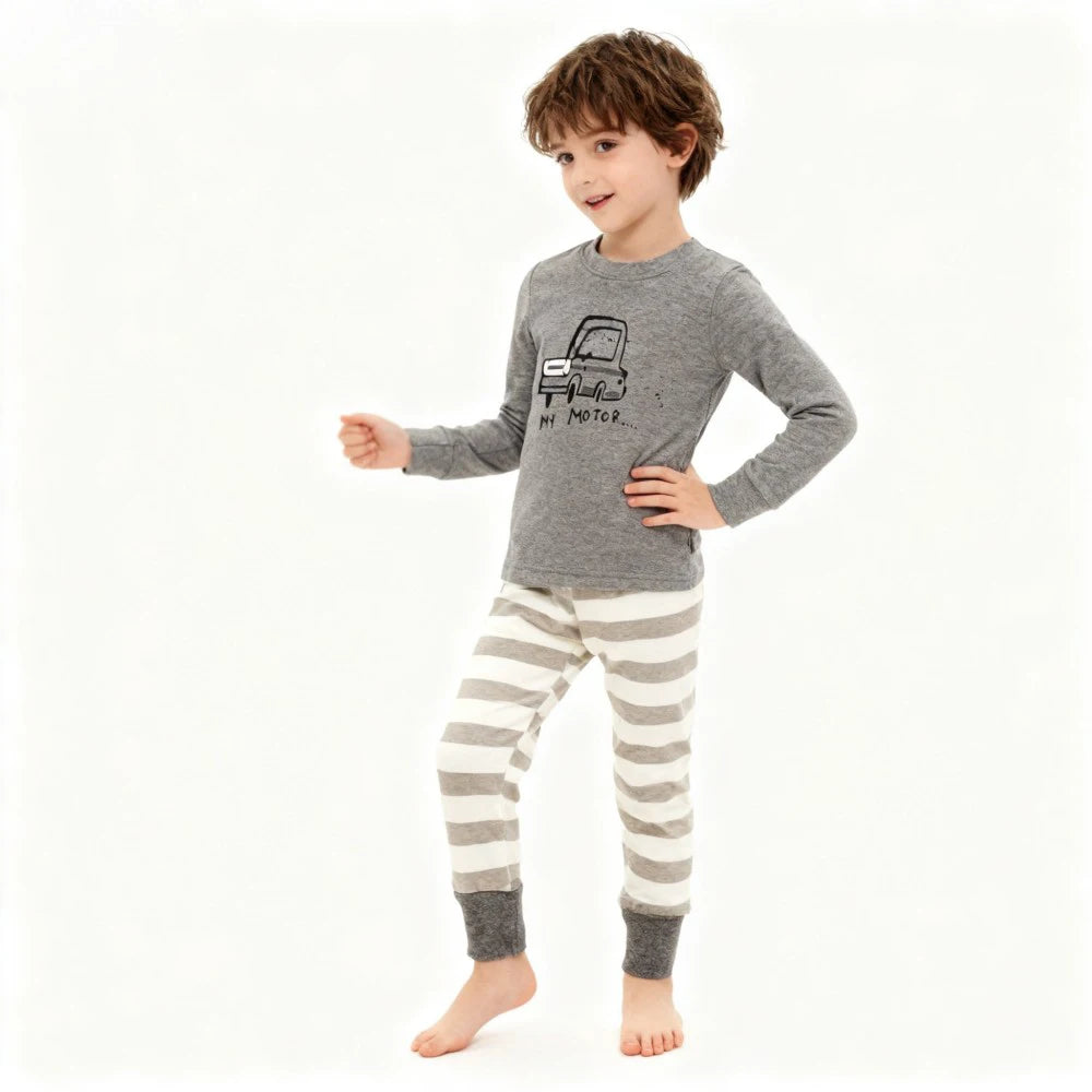 Kids Animal Embroidered Pajama Set - Soft Two-Piece Sleepwear