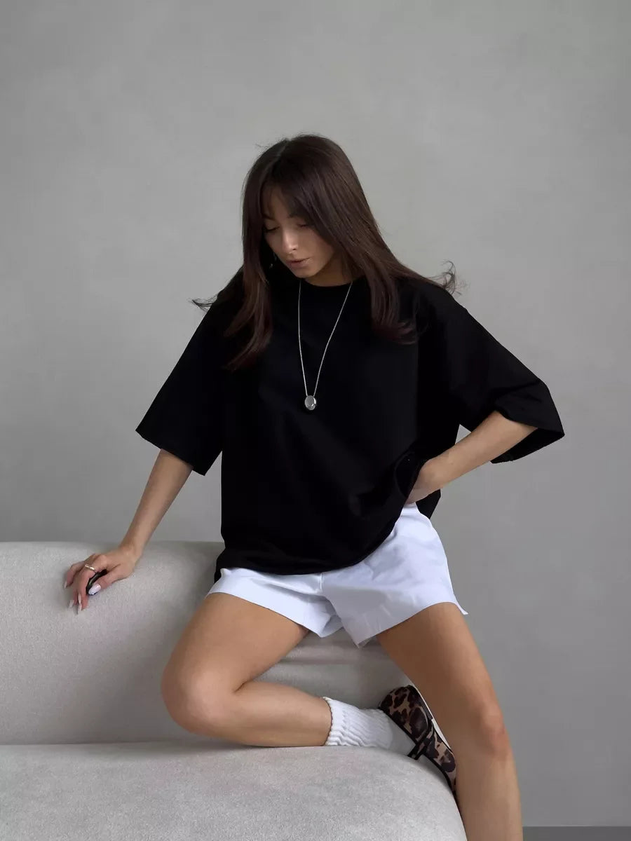 Hirsionsan Summer Casual Oversized T-shirts Women 100% Cotton Pink Loose Tees 2026 New Cusual Solid O Neck Female Aesthetic Tops