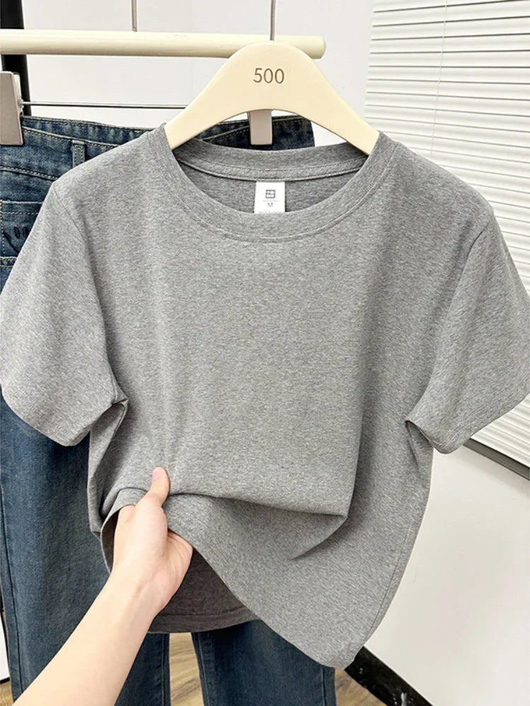 Women's solid short sleeve tee, casual Y2K — view 3 of 20