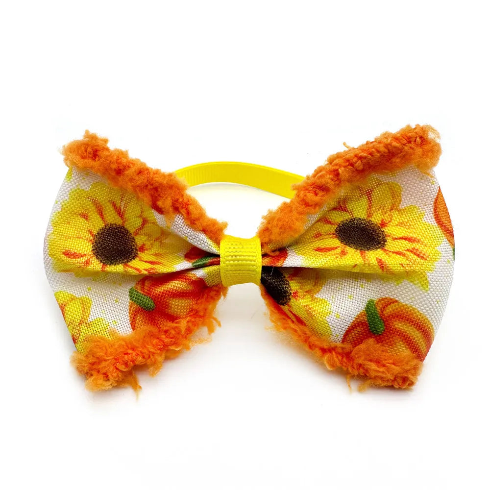30/50pcs Fall Pet Product Dog Bowtie Necktie Fluffy Style Ties Thanksgiving Small Dog Bowtie Pet Dog Grooming Collar Accessoreis