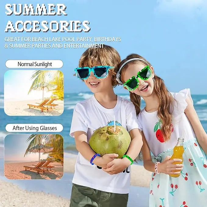 Pixel Theme Party Favors Pixelated Sunglasses Silicone Bracelets Birthday Decoration Party Supplies Gift