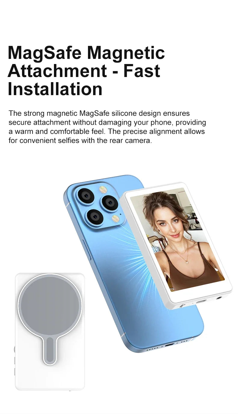 Magnetic Phone Back Vlog Selfie Monitor Screen Live Stream Camera Compatible with iPhone & Android