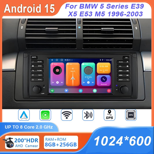 7" Android Car Stereo for BMW 5 Series E39 & X5 E53 (1996–2003) — Android Auto, GPS, 4G, WiFi, 2-DIN
