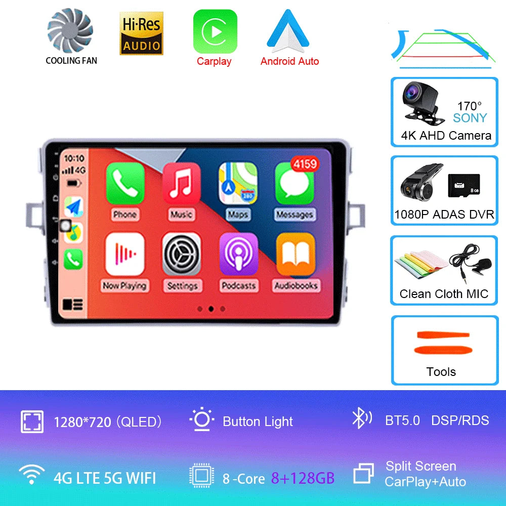 Android Car Stereo for Toyota Verso R20 (2010–2016) — CarPlay, Android Auto, GPS, 4G, RDS, DSP, IPS