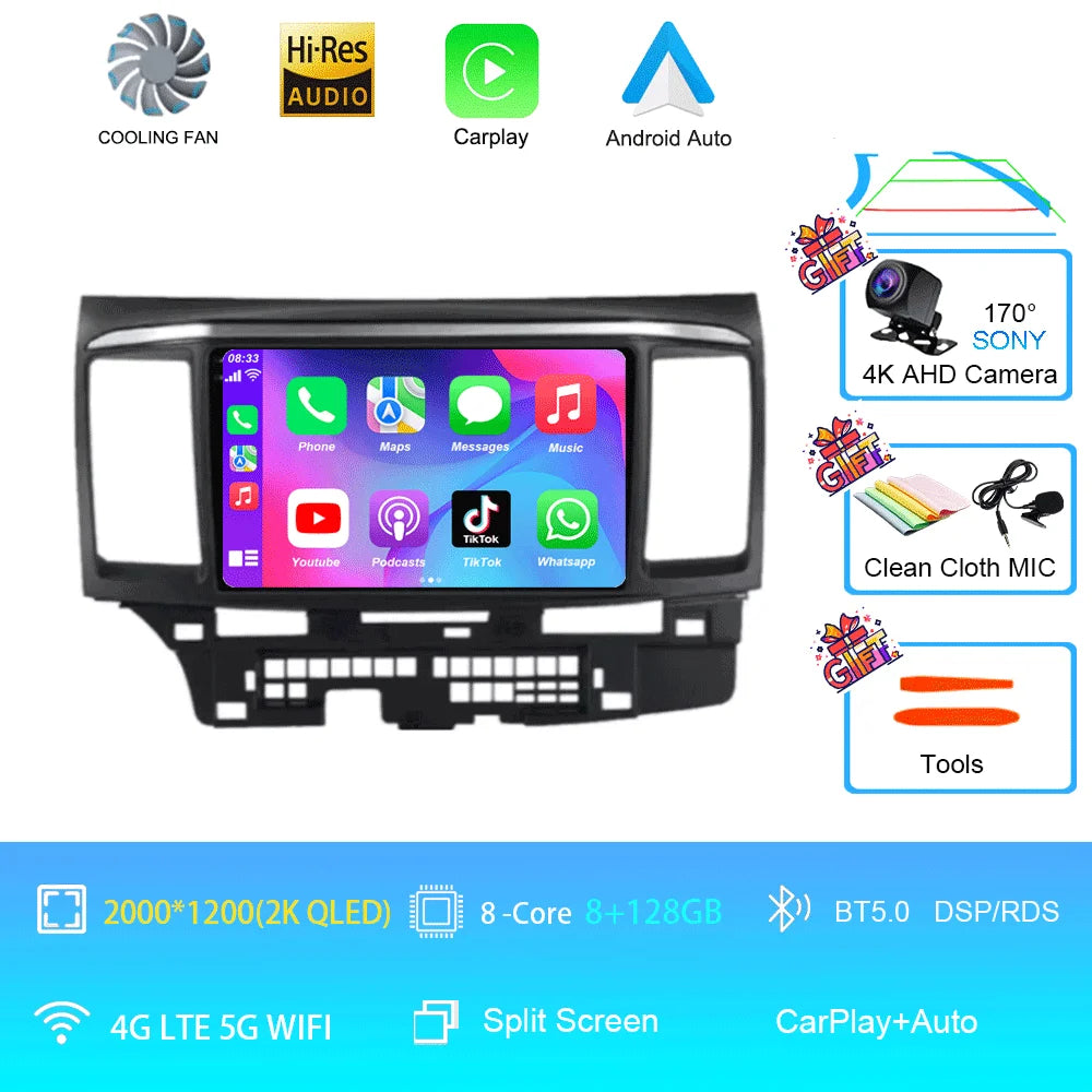 Android 16 For MITSUBISHI LANCER 9 10 X 2008 - 2016 Car Radio video Player 9Inch Stereo Audio GPS Player Carplay Auto Screen