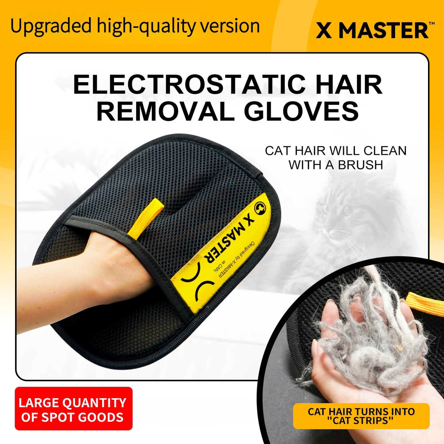 Large Electrostatic Pet Hair Removal Grooming Gloves – Static Fur Remover for Cat & Dog | Sofa, Carpet & Clothes