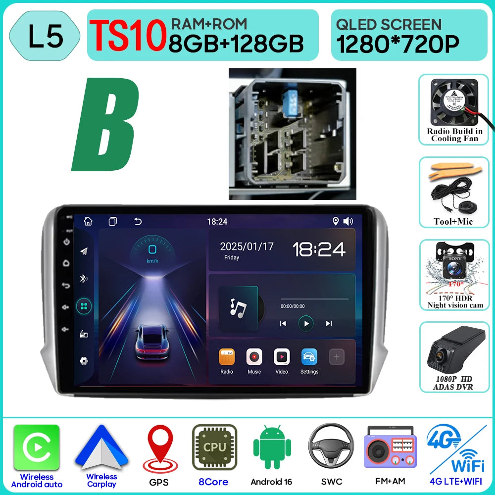 Android 16 GPS Navigation For Peugeot 2008 208 Series 2012 - 2018 Carplay Car Radio Multimedia Player Stereo Video BT 2k Screen
