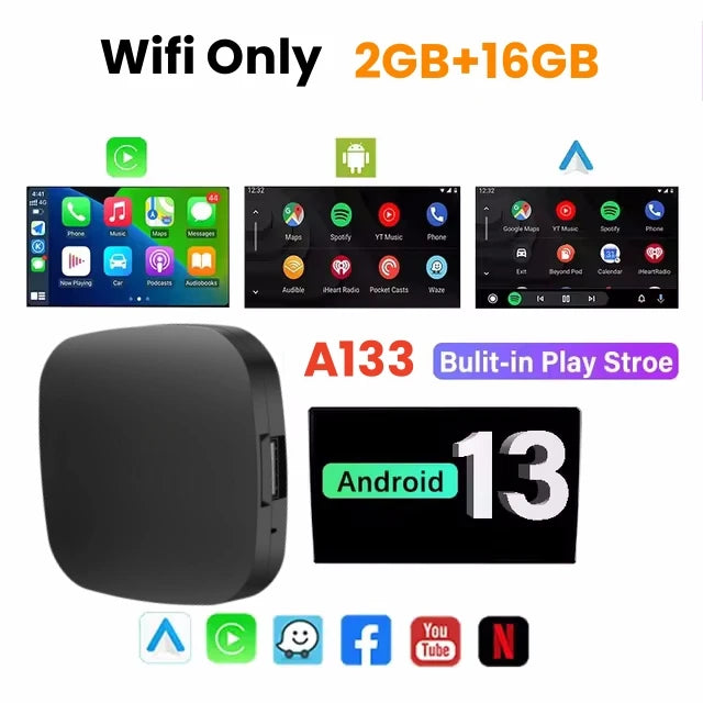 Android 13 Wireless CarPlay & Android Auto AI TV Box (Built-in App Store)