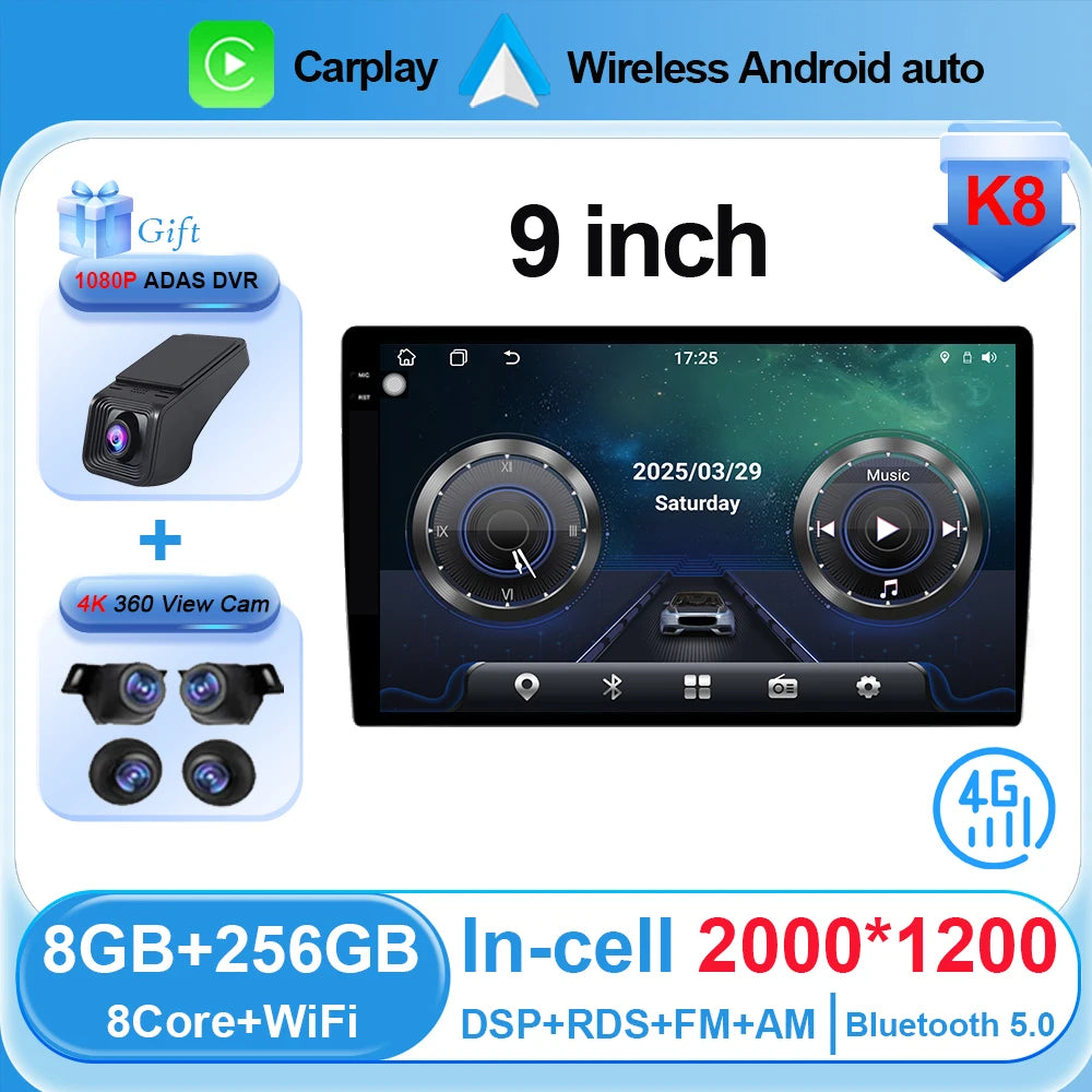 Universal 2-DIN Android Car Stereo (9"/10") — CarPlay, Android Auto, GPS, QLED Screen, Bluetooth