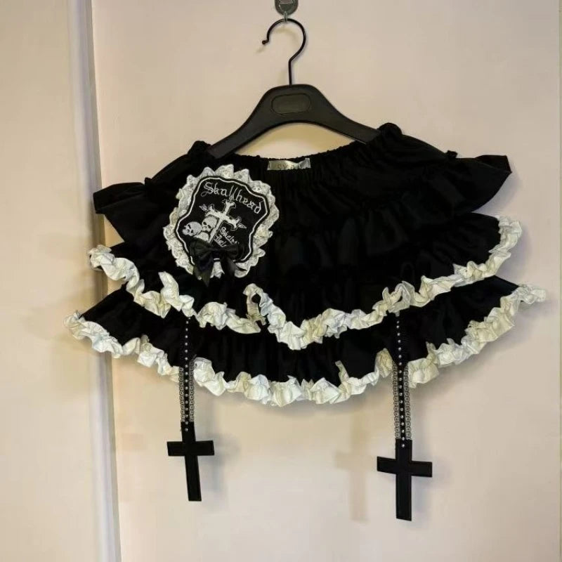 ZHUOFU Gothic Y2K Punk Mini Skirt – Elastic Waist A-Line Cross Short Skirt | Aesthetic Hot Girl Streetwear | S/M/L | 5 Colors