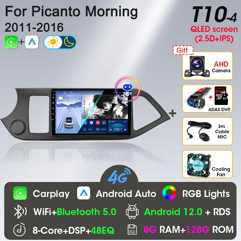 2-DIN Android Car Stereo for Kia Picanto / Morning (2011–2016) — CarPlay, Android Auto, GPS Navigation
