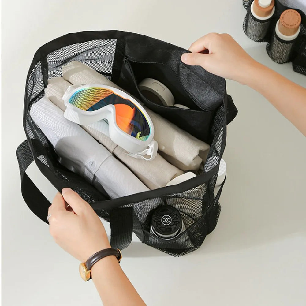 Hot Sale Large Capacity Mesh Wash Bag Large Capacity Shopping Bag Totes Shoulder Bag Foldable Portable Beach Handbags