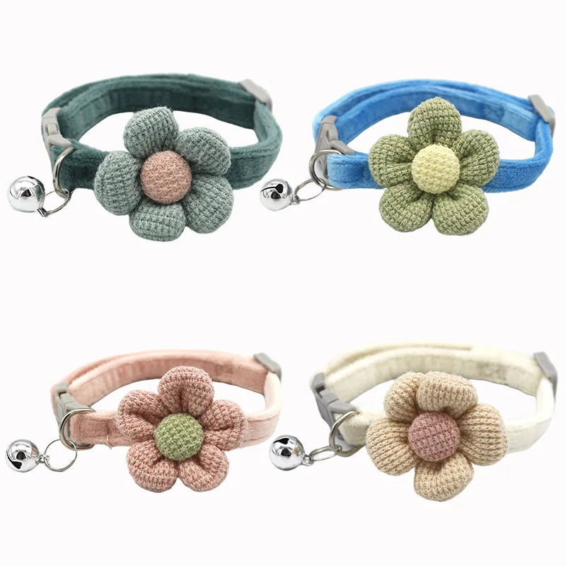 Sunflower Bow Cat Collar with Bell - Soft Polyester Strap – photo 3
