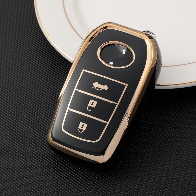 TPU Gold Edge Key Case Cover for Toyota Chr Rav4 Auris Avensis Prius Aygo Camry Corolla Land Cruiser 200 Prado Crown Shell Fob