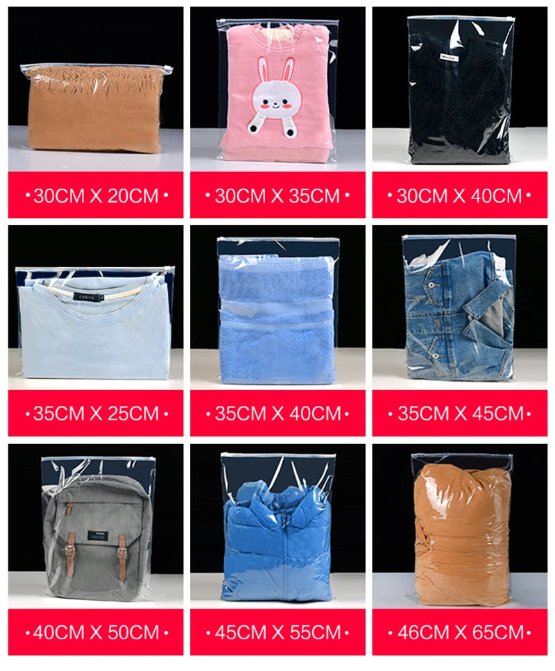 StoBag 5/10PCS Transparent Clothes Zipper Bags – Clear Reusable Sealed Shirt & Garment Storage Pouches