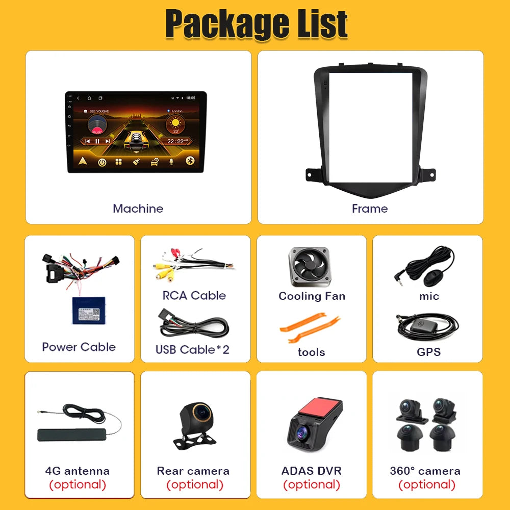 For Chevrolet Cruze J300 2008 - 2012 Android 16 Multimedia Video Player GPS Navigation Wireless Android Auto Touch Screen RDS