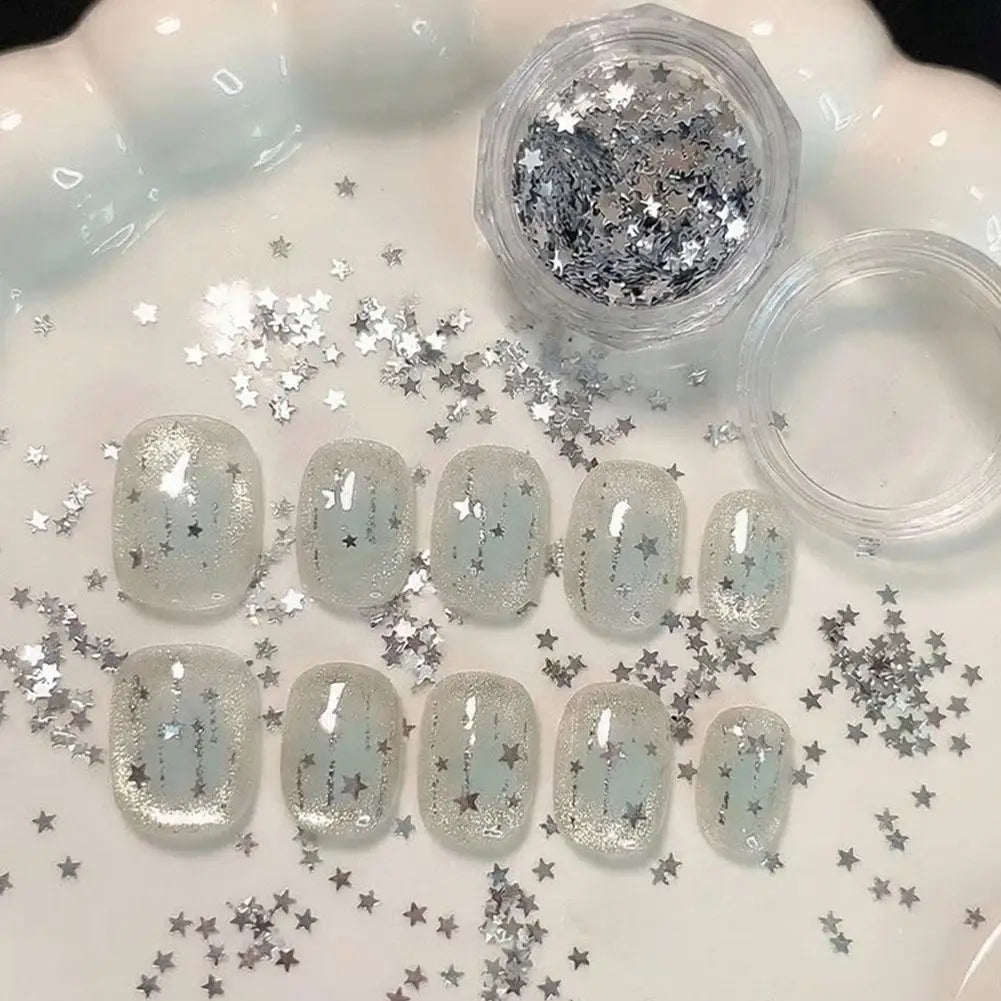 Silver Glitter for Nails Design Shiny Nail Glitter Flakes Sparkling Silver Nail Sequins Starlight Sequins Glitters Nails Charms