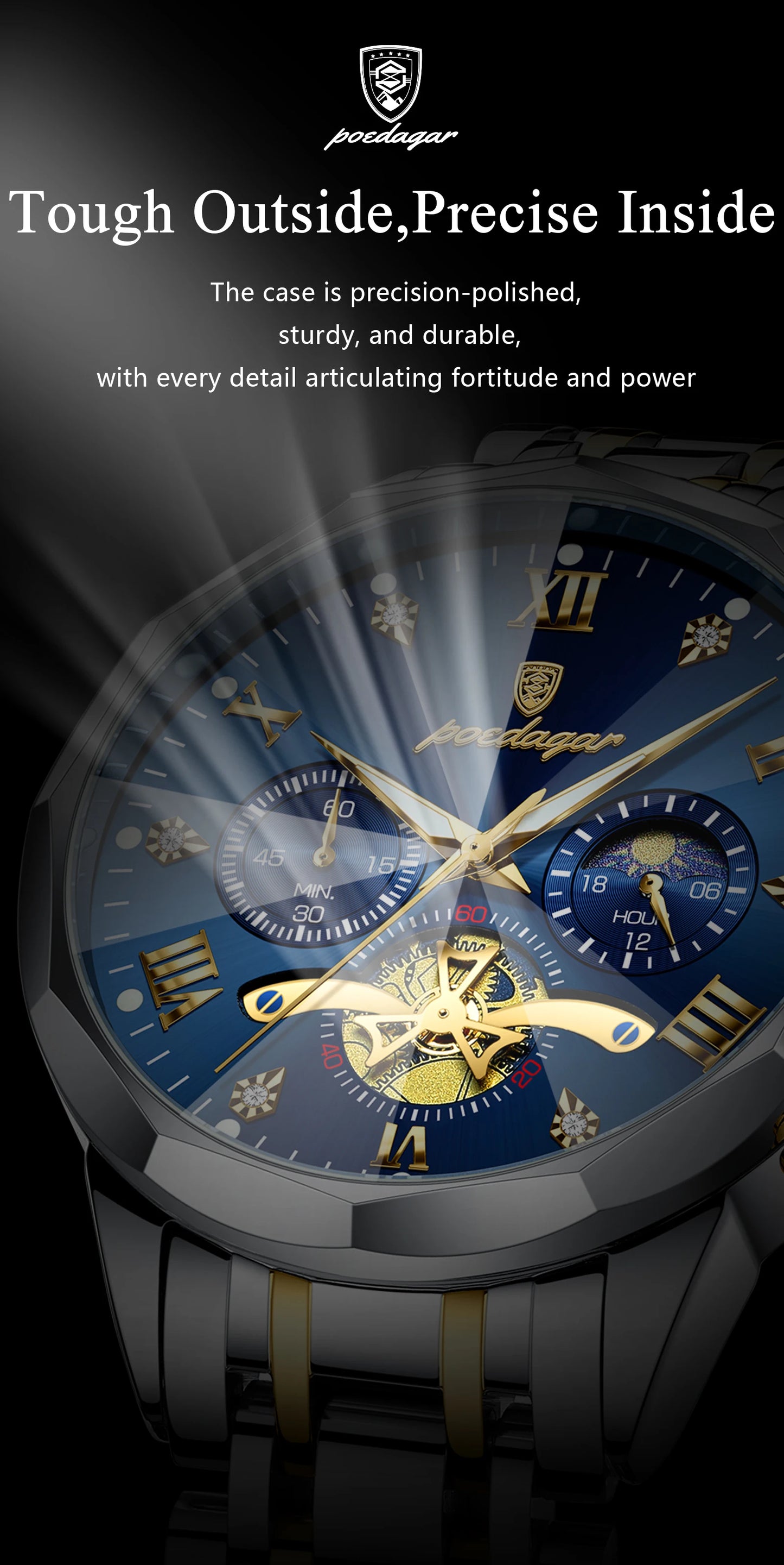 POEDAGAR Luxury Men's Quartz Watch – Waterproof Luminous Chronograph Stainless Steel Wristwatch (Model 938)