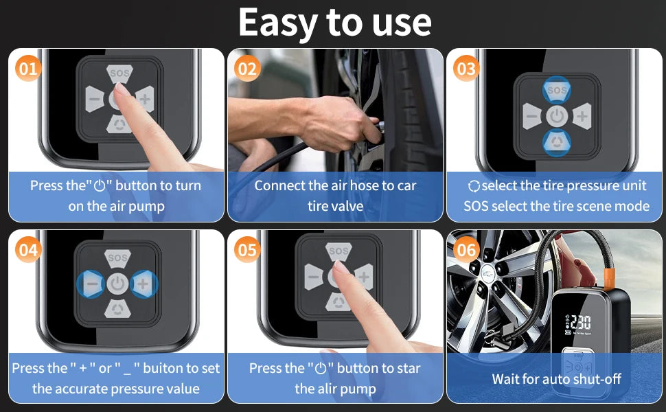 YIJU Car Air Pump Electric Portable Tire Inflator Intelligent Digital Tire Inflator For Car Motorcycle Bicycle Air Compressor