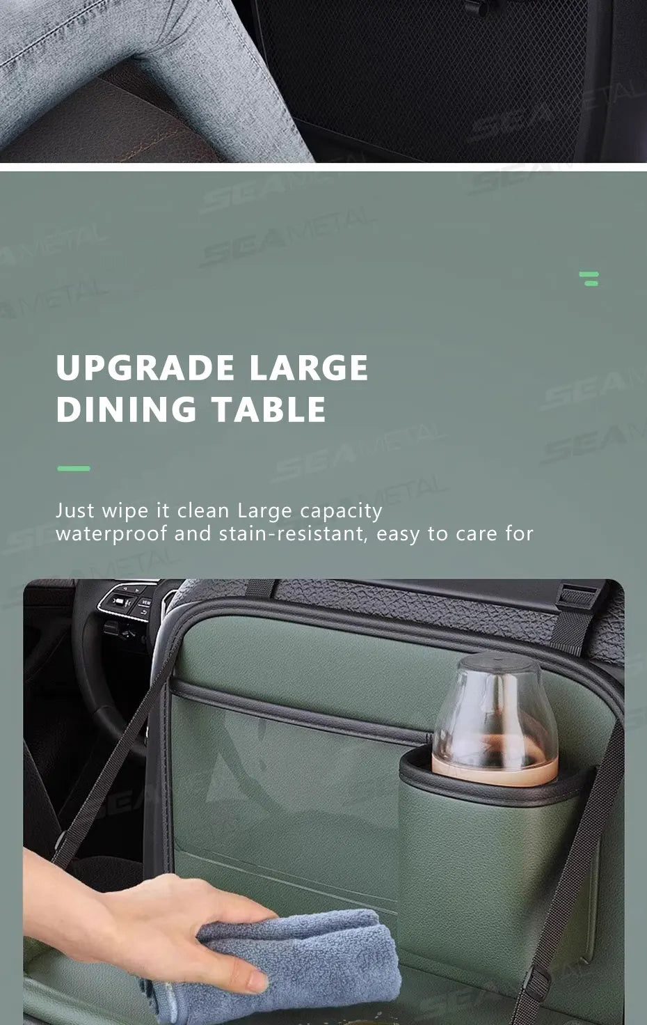 SEAMETAL Car Seat Back Storage Bag Large Capacity Multi-Pocket Backseat Organizer Foldable Dining Table Tablet Tray Hanging Bag