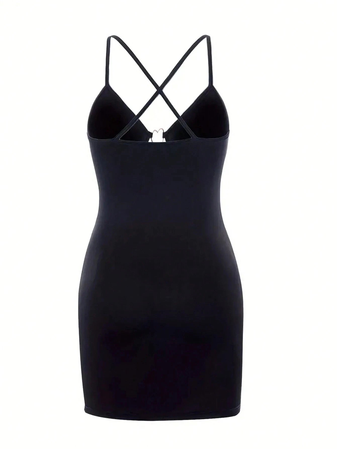Women's Heart & Ring Decor Hollow Out Spaghetti Strap Bodycon Mini Dress – Sexy Club Dress | S–XL (Black)