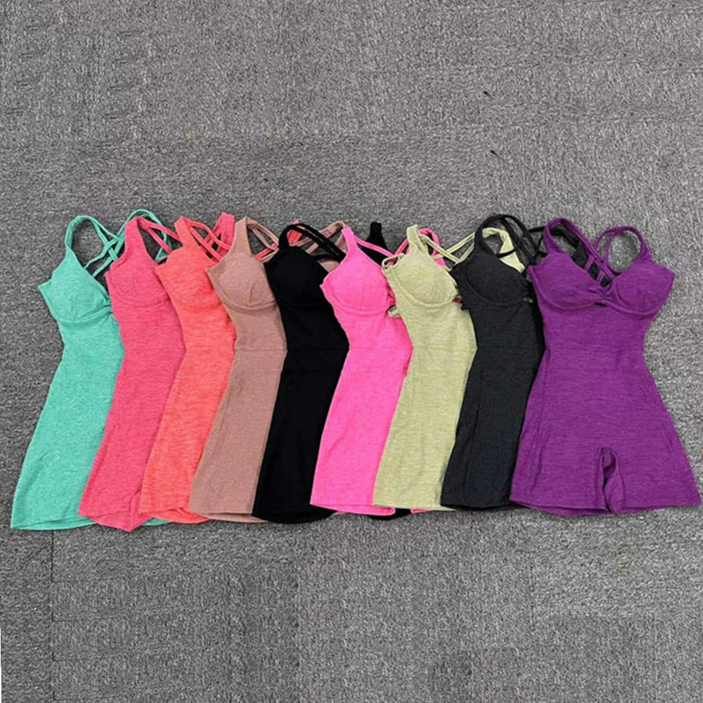 Women's Padded Yoga Set — Sports Bra & Shorts Workout Romper