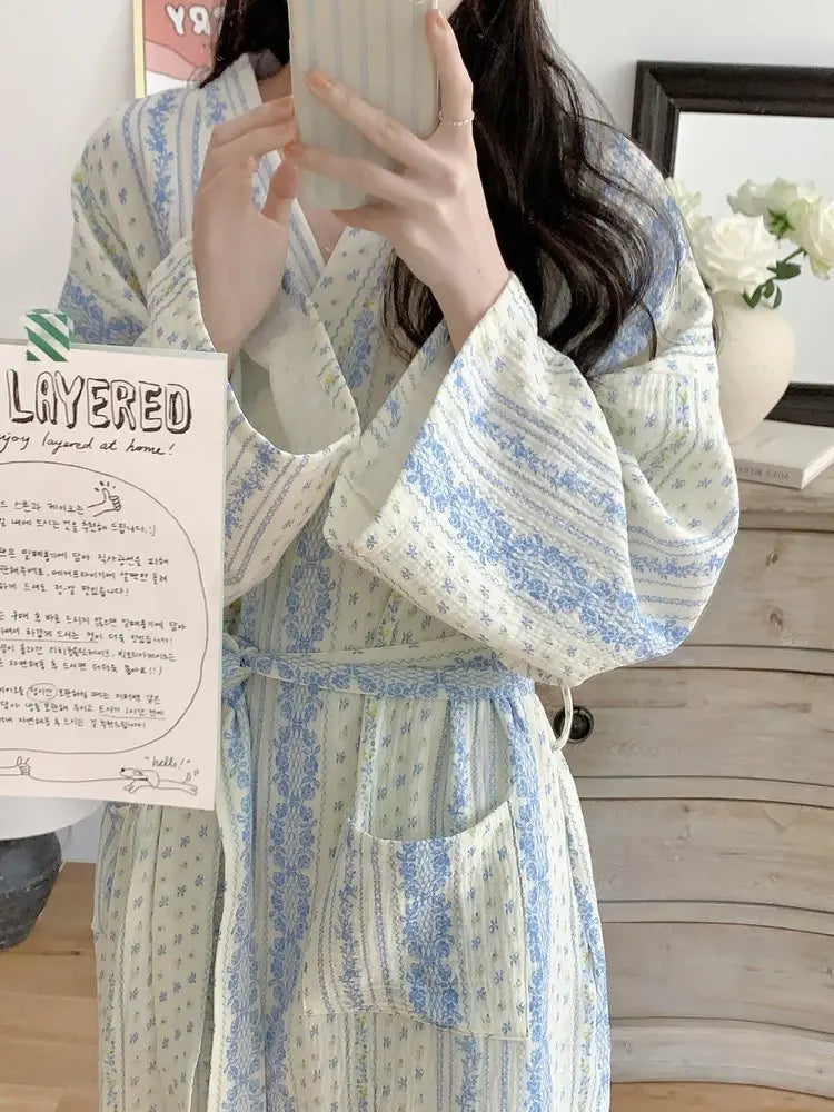 Women's Long Sleeve Mid-Length Robe, Soft Loungewear