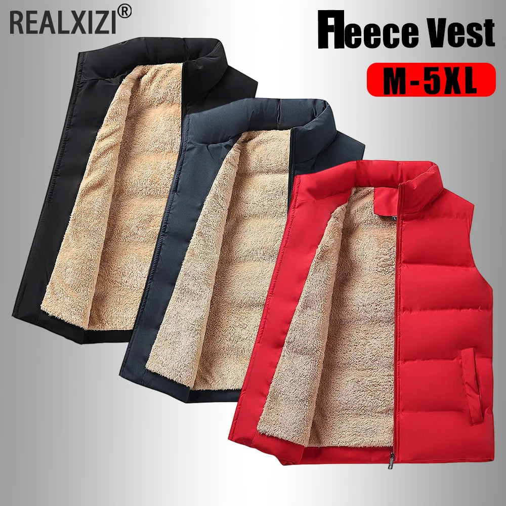 Men's Sleeveless Puffer Vest - Solid Color Padded Winter Waistcoat