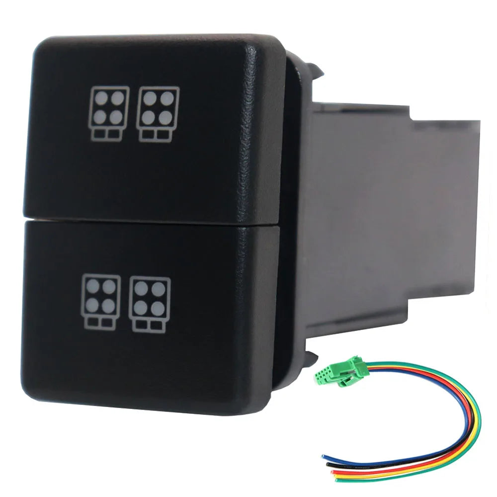 12V Dual Push Button Switch ON-Off Blue/Green Backlit 32.5mm X 22mm for Toyota 4Runner Hilux Prado RAV4, with Connector Wire