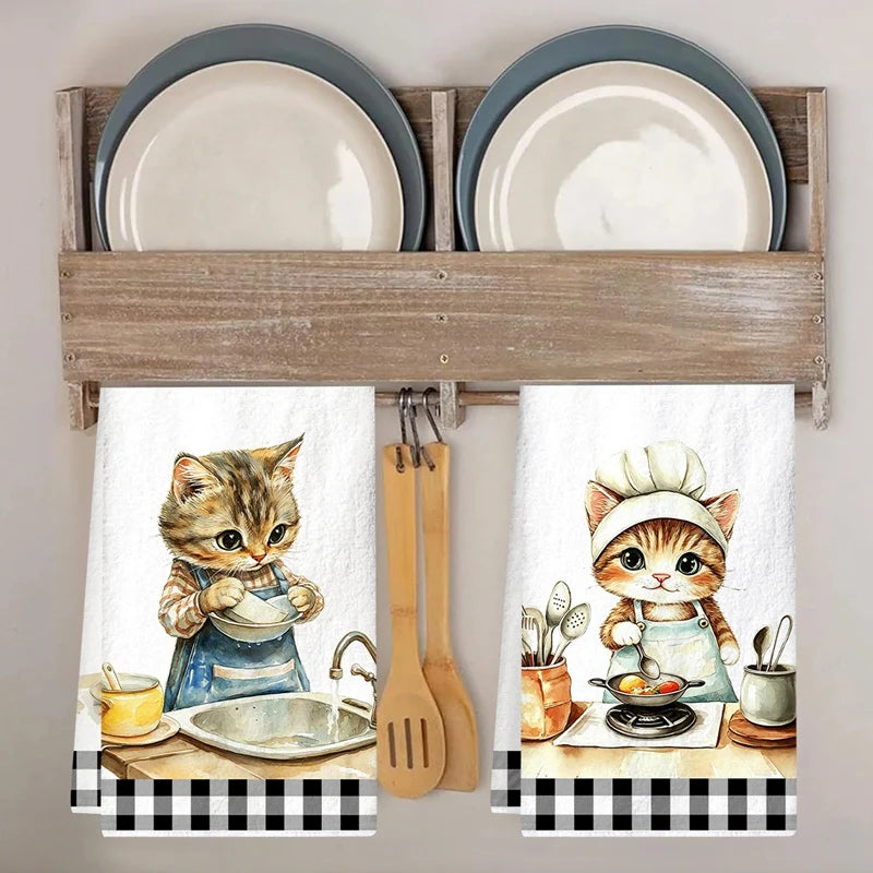 Cute Cat Print Kitchen Towels - 4 Pack Microfiber Dish Cloths - photo 4