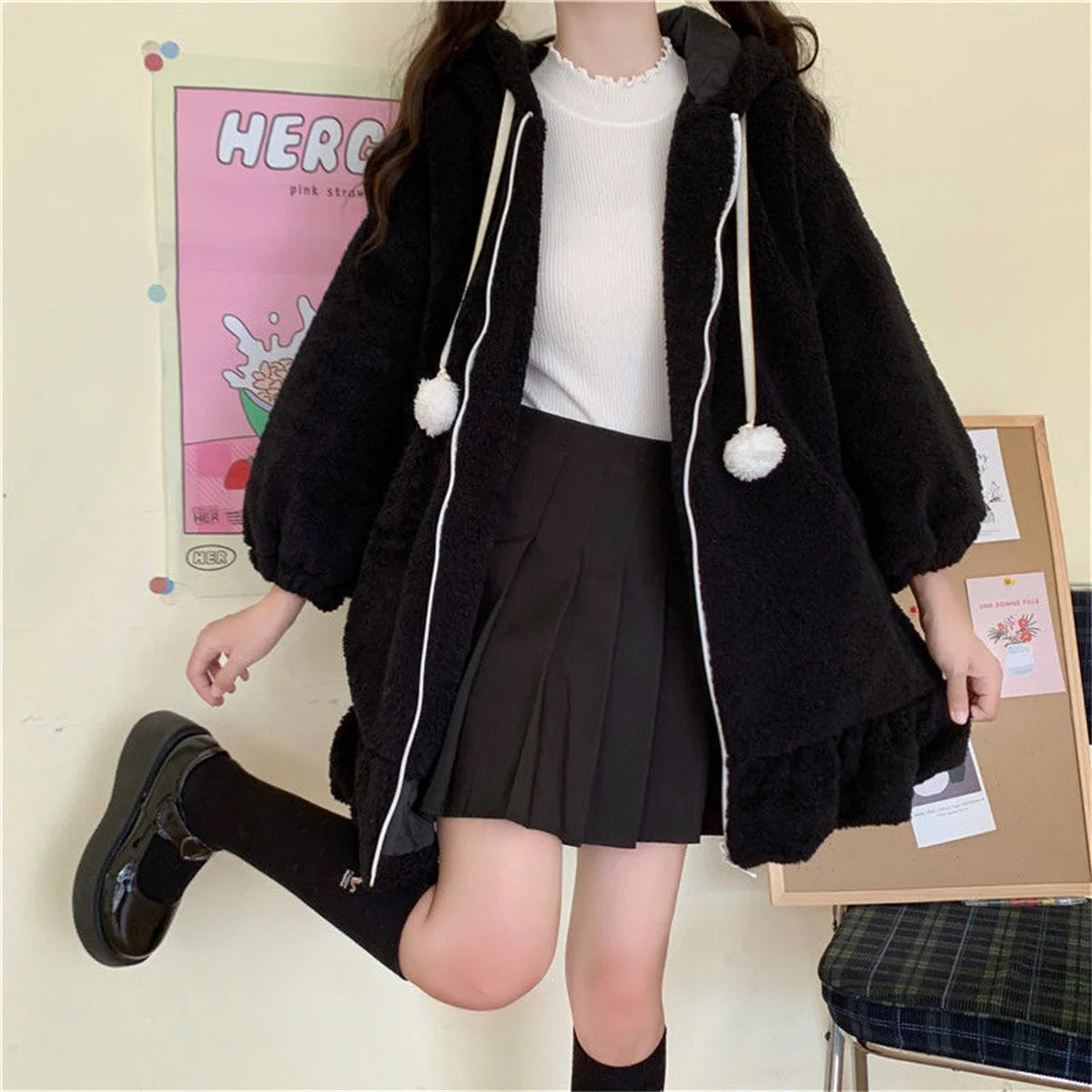 Women's Bunny Ear Zip-Up Hoodie - Cute Heavy Knit Sweatshirt - photo 5