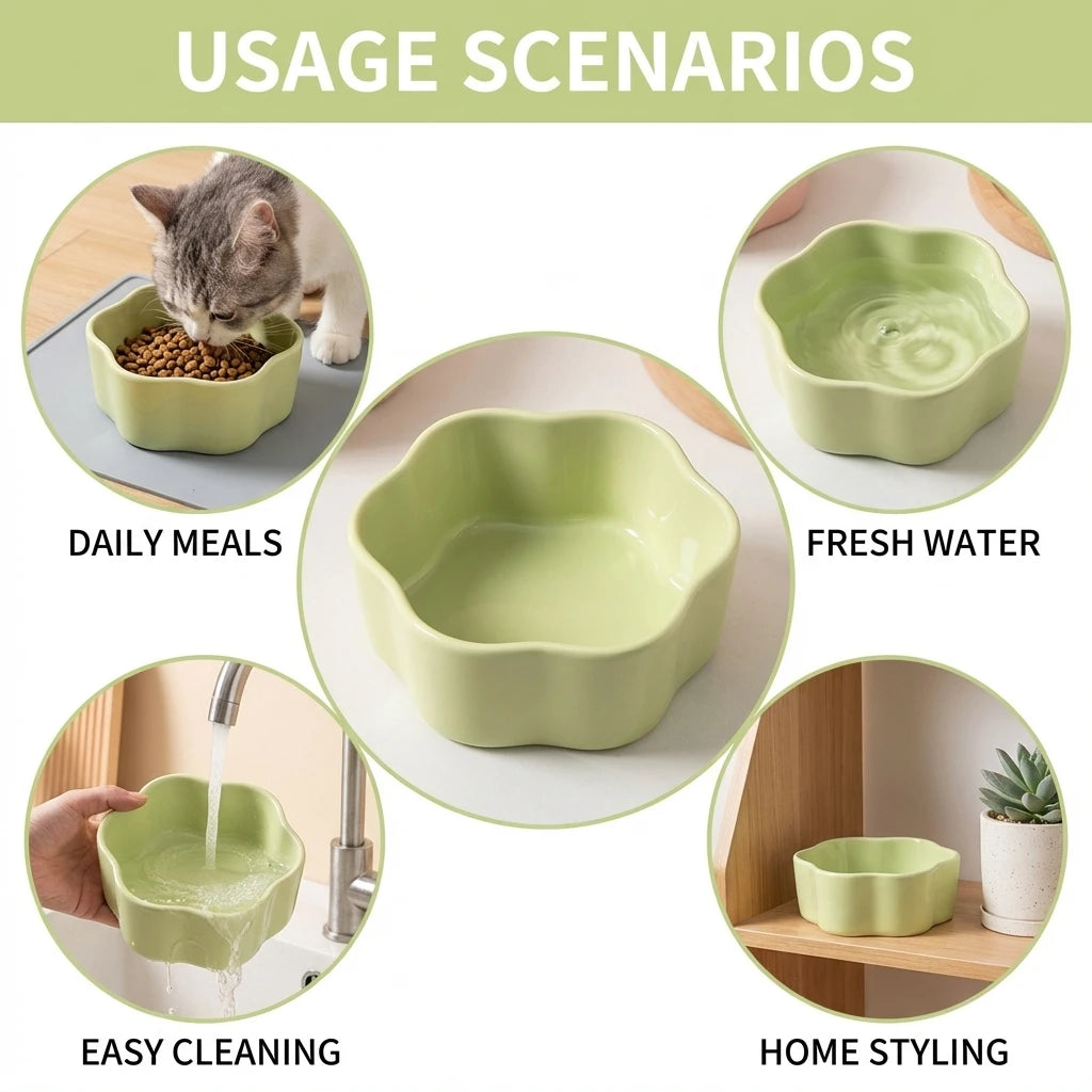 Flower-Shaped Ceramic Cat Bowl - Anti-Tip Food Dish – photo 2