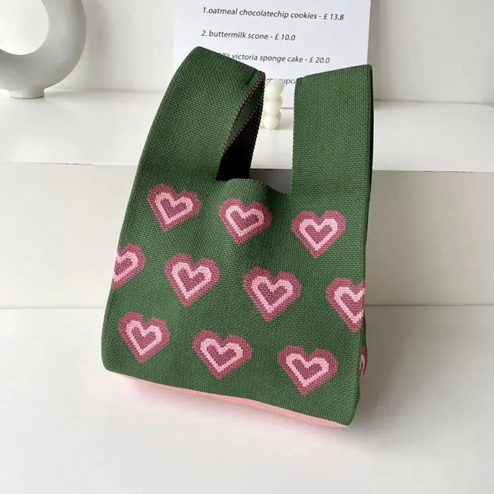 Cat Knit Handbag Fashion Knit Handmade Shopping Bags High-capacity Knot Wrist Bag Girls