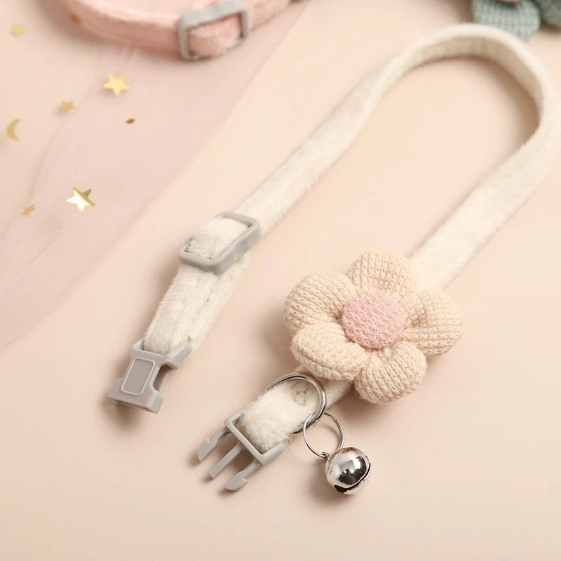 Sunflower Bow Cat Collar with Bell - Soft Polyester Strap – photo 4