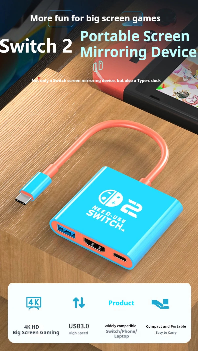 Docking Station for Nintendo Switch 2,4K 60Hz TYPE-C Hub with HDMI and USB-C 3.0 PD100W Charge Perfect for Switch 2/Switch/OLED