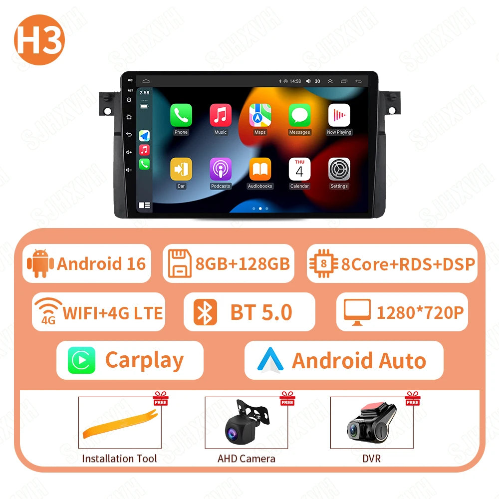 9" Android Car Stereo for BMW E46 318 320 325 330 335 & M3 (1998–2006) — Wireless CarPlay, Android Auto, GPS
