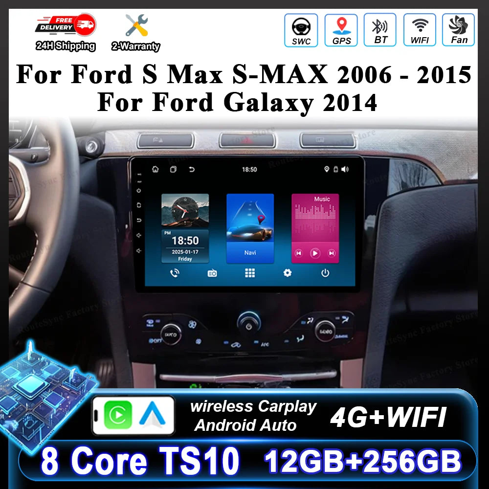 Android 16 For Ford S Max S-MAX 2006-2015 For Ford Galaxy 2014 Auto Multimidia Video Player Carplay Radio Stereo  Car Dvd WIFI
