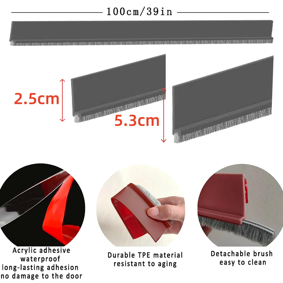 Door Draft Stopper with Brush - Rubber Door Sweep Seal Strip - photo 2