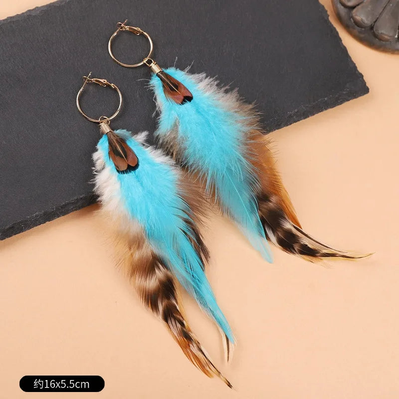 Unique Exaggerate Feather Earrings Creative Feathers Long Earrings Trendy Boho Big Earrings Jewelry Wholesale Custom Packaging