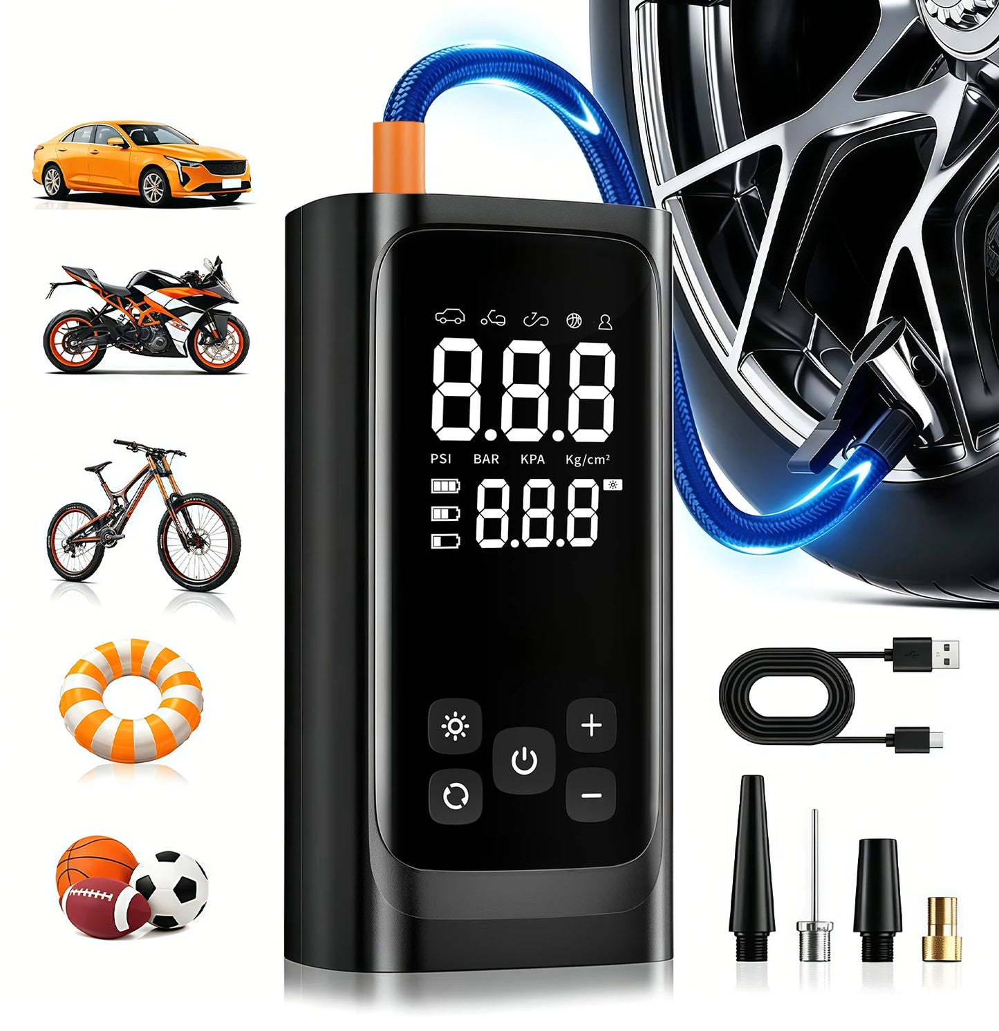 YINGBOOST Portable Smart Air Pump Tire Inflator 150PSI Air Compressor with Digital Pressure Gauge for Car Bike Motorcycle Ball