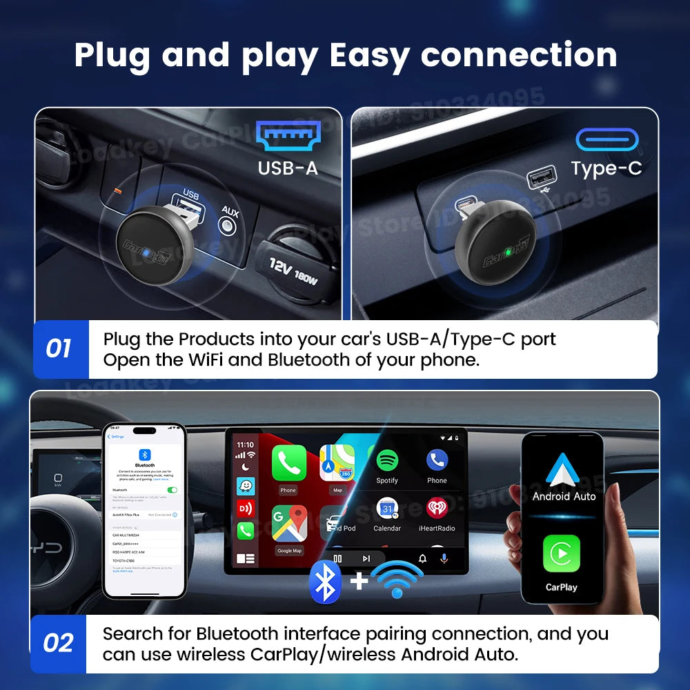 Mini 2-in-1 Wireless CarPlay & Android Auto Adapter (5.8GHz)