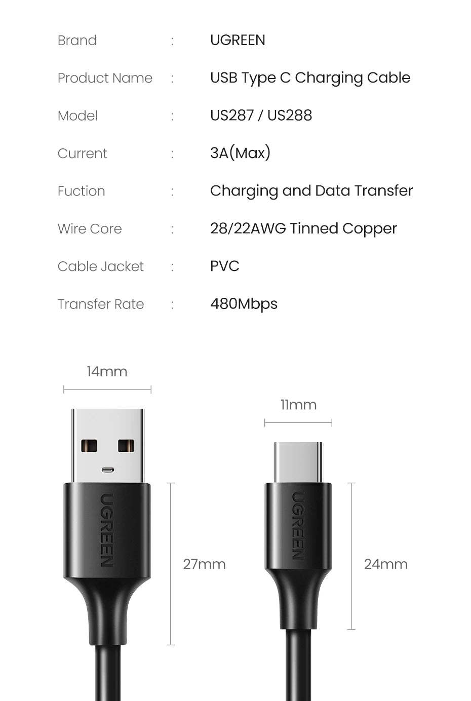 UGREEN USB C Cable Type C Cable for iPhone 17 16 Samsung S25 S24 Xiaomi USB C Data Charging Cable USB 3A Fast Charging USB Cable