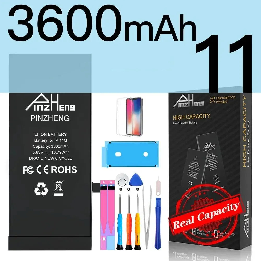 PINZHENG High Capacity Replacement Battery for iPhone X, XR, XS, 11, 12, 13 Mini Max Pro – 1-Year Warranty