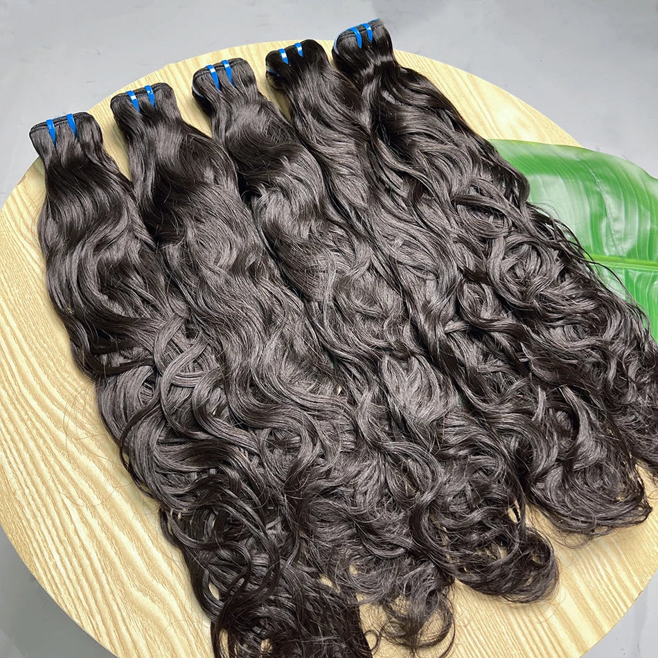 18A Natural Wave Hair Bundles Double Weft Vietnamese Wavy Natural Black Color #1B 100% Raw Virgin Human Hair Weave Extensions