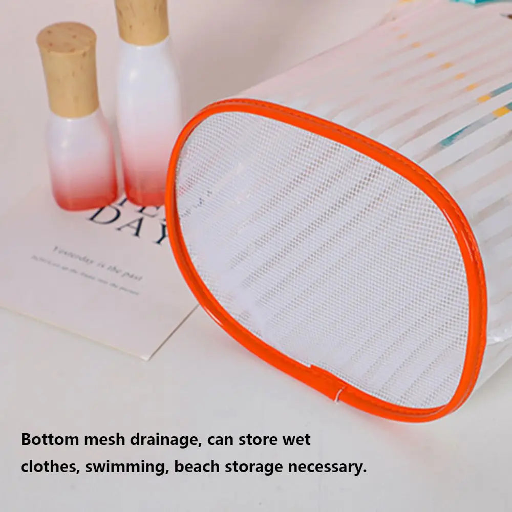 Large Capacity Transparent Handbag Waterproof Stripe Print Beach Bag Wash Bag Protable Travel Shopping Sundry Storage