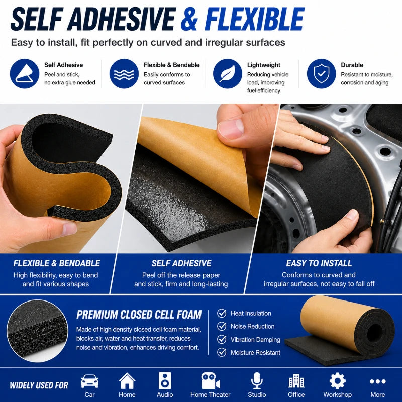 5/10/15/20mm Thickness Self Adhesive Closed Cell Foam Roll Car Heat Insulation Sound Deadening Mat with Kraft Paper Backing