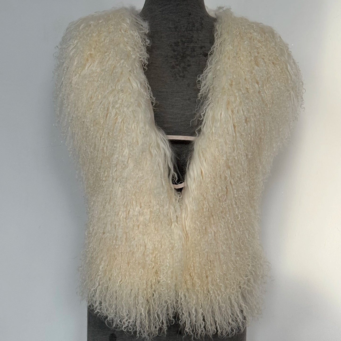 Fluffy Luxury  Real Mongolian Fur Halter Vests Women Solid Deep V-Neck Backless Bandage Sleeveless Jackets Top Outerwear Coat