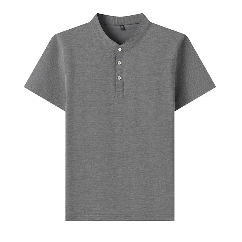Men's Mandarin Collar Henley - Short Sleeve, Breathable Slim Fit